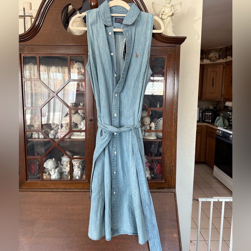 NWT Ralph Lauren POLO Light Blue Denim Midi Dress